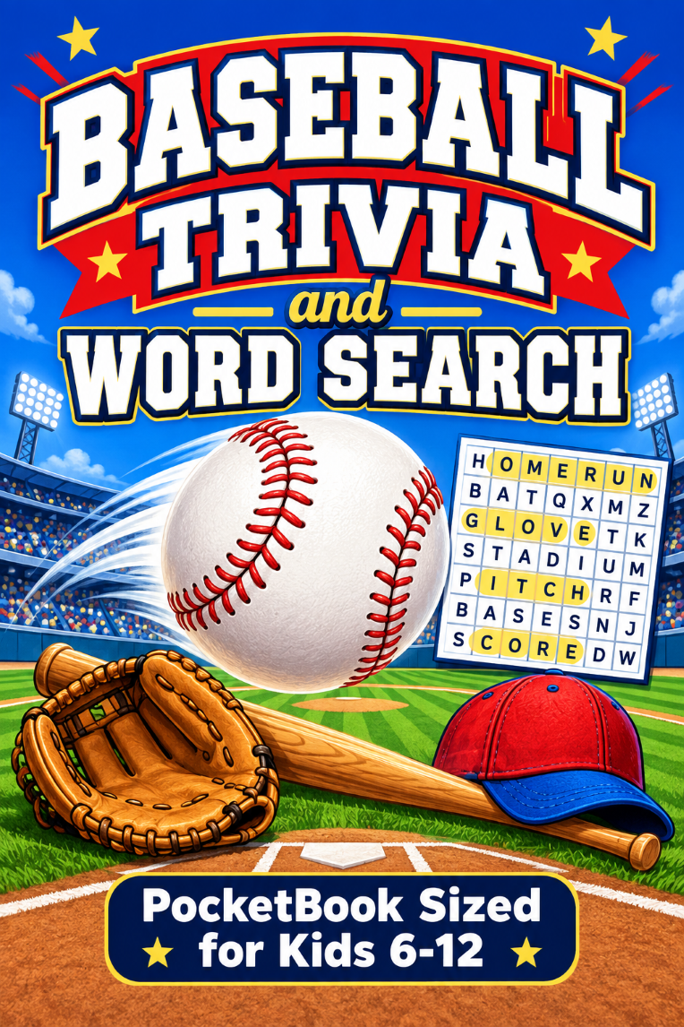 Baseball Trivia and Word Search PocketBook Sized for Kids 6-12