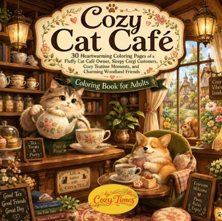 Cozy Cat Café Coloring Book for Adults by Cozy Times